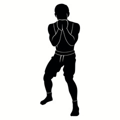Teen martial athlete wearing glove vector silhouette, isolated white background