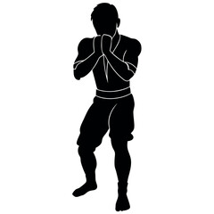 Fototapeta premium Teen martial athlete wearing glove vector silhouette, isolated white background