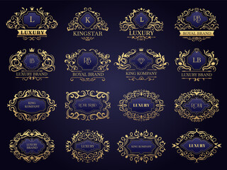 Premium badges. Ornamental luxury style logos or badges recent vector decorative templates for business identity