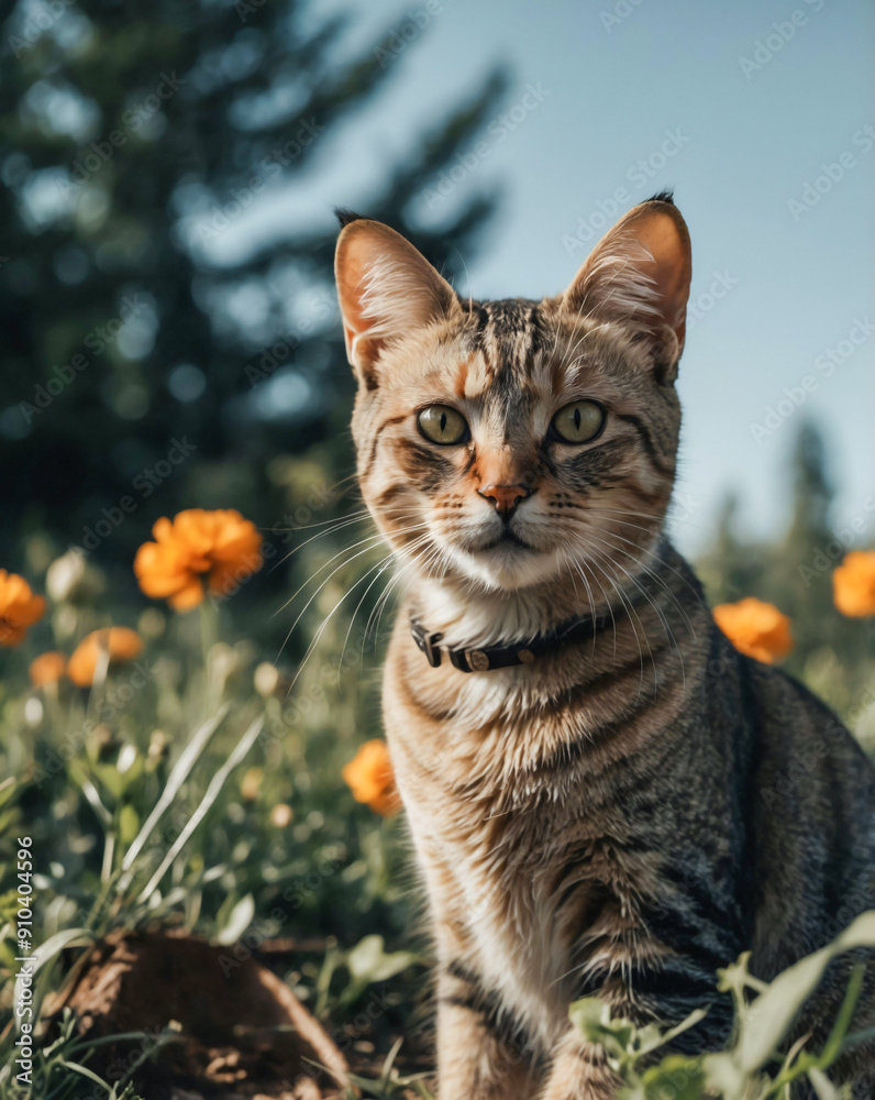 Wall mural Cat surrounded by the landscaping