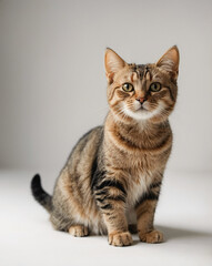 Obraz premium Portrait of a leopard-patterned cat on a monochromatic background