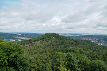 Obraz premium The Wartburg is a castle near Eisenach, in the northwestern Thuringian Forest in Thuringia. Its name is probably derived from Warte, meaning watchman's castle. The castle hill is 411 m above sea level