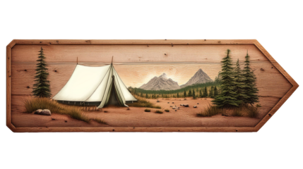 Wooden Camping Sign, Rustic Campground display, Isolated Transparent png, Graphic Resouce