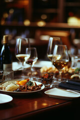 Dinner time with wine.