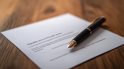Contract laid out on a wooden table, with a signature line visible