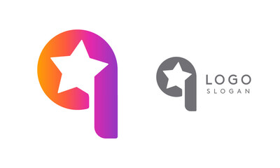Letter q star, vibrant gradient colored logo for media, entertainment, technology, startup, social networking, communication, digital marketing industries. Vector illustration