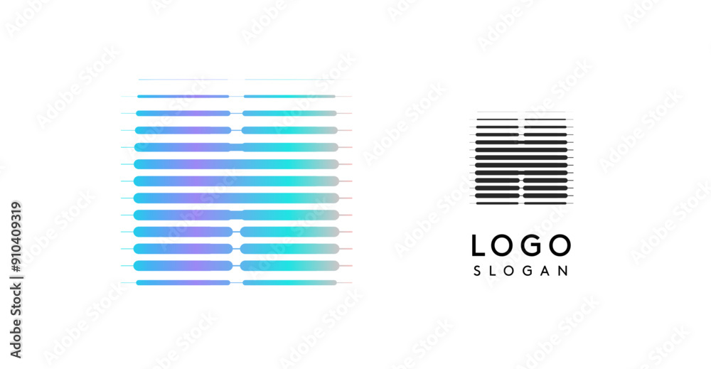 Leinwandbilder Abstract wide letter H, logo with horizontal gradient lines, dynamic gradient logotype for tech companies, software development, and innovative brands. Vector illustration.