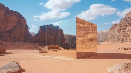 Maraya in AlUla, Saudi Arabia. Mirrored building in the middle of desert