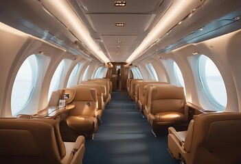 Fototapeta premium transoceanic interior plane passenger aeroplane holiday nobody empty onboard seat aerial airway illuminated technology panel vacation travel fly transport aircraft row