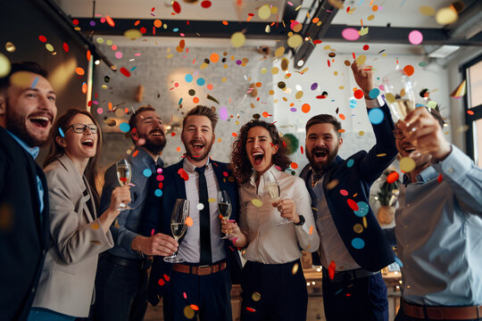 Diverse business people celebrating New Year at office party
