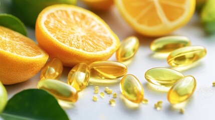 Fototapeta premium Vitamin C Supplements with Fresh Oranges