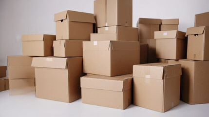 Pile of Brown Boxes on White Floor