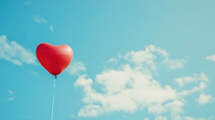 A Bright Red Heart-Shaped Balloon Floating Against A Clear Blue Sky