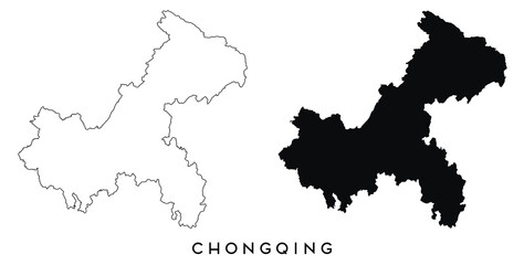 Chongqing map outline and black silhouette vector