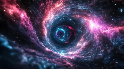 kaleidoscopic wormhole tunnel swirling with fractal patterns and nebula colors sense of speed and interdimensional travel