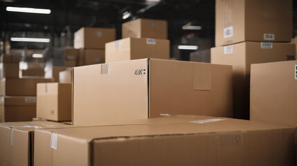 Boxes Stacked in Warehouse