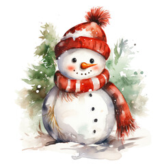 snowman with red hat isolated on transparent background. PNG
