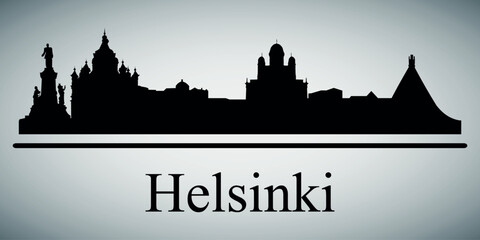 Obraz premium The city skyline. Helsinki. Silhouettes of buildings. Vector on a gray background