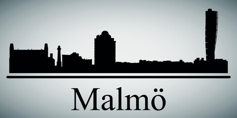 The city skyline. Malmo. Silhouettes of buildings. Vector on a gray background