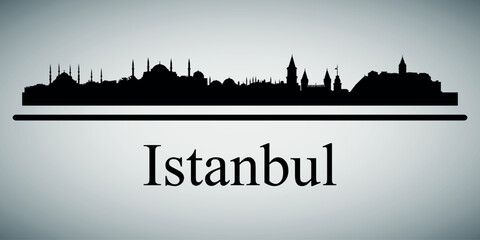 Obraz premium The city skyline. Istanbul. Silhouettes of buildings. Vector on a gray background 
