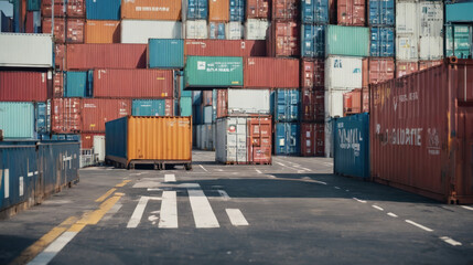 Truck Driving Down Street Filled With Shipping Containers