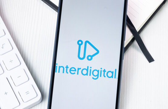 New York, USA - 1 August 2024: InterDigital Logo on Phone Screen, Company Icon on Display
