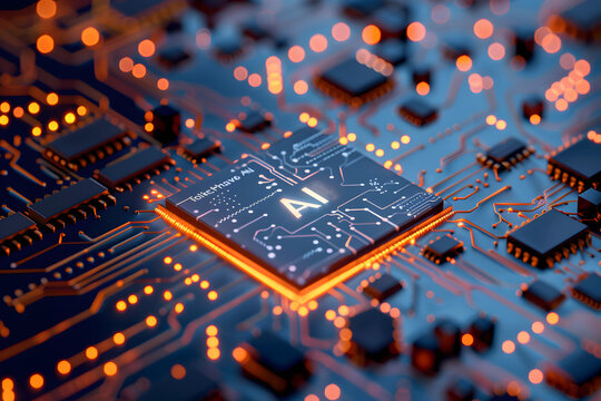 Artificial intelligence micro chip with text on chip,