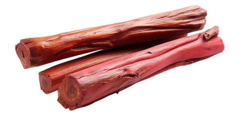 Isolated image of several reddish brown sandalwood sticks on transparent background, png