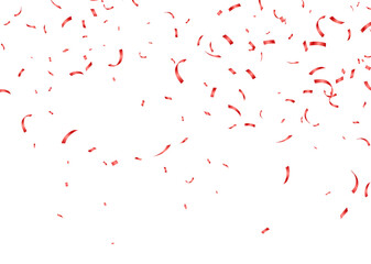 Red confetti, falling paper ribbons isolated on white background. Birthday party decoration. Vector illustration.