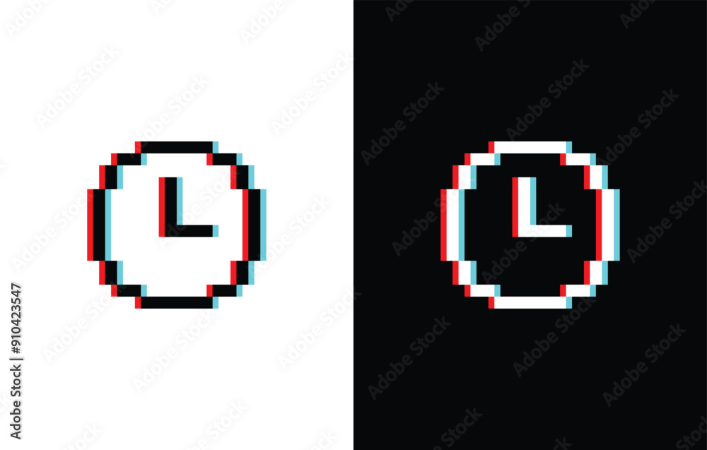 Poster glich effect pixel clock icon vector pixel art element for 8 bit game