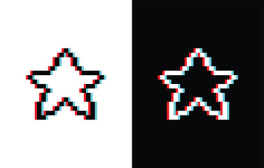 glich effect Pixel art star icon vector 8 bit company logo template