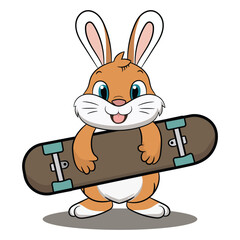 Obraz premium Cute rabbit sports a skateboard cartoon animal