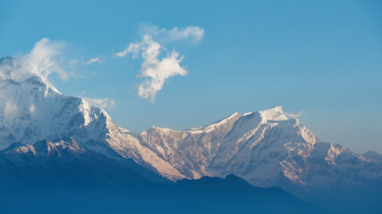 Scenic view of the top of the Annapurna mountain range from Poon Hill Trek, Nepal