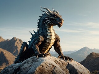 Vector dragon images, dragon is sitting on the rock.