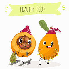 Cute loquat, medlar character with many expressions, fruit different activities, poses vector illustration flat design set.