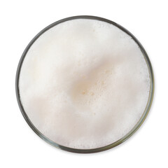 Glass of beer isolated on white, top view