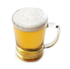 Glass mug of light beer isolated on white