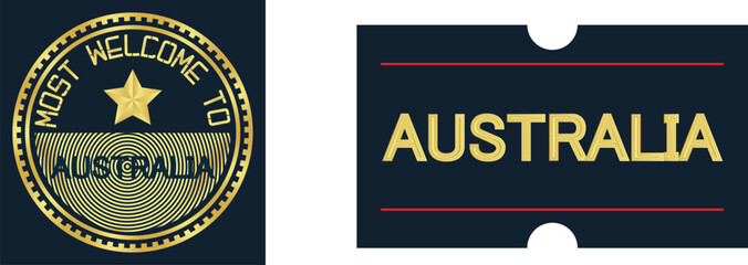 Welcome Australia stamp seal and Sticker, Vector Illustration Abstract Editable image