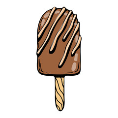 Ice cream flat. Sweets summer food. Hand drawn line art.