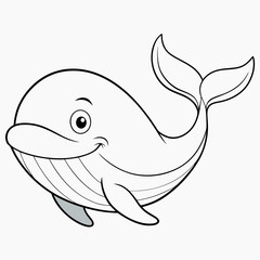 Whale vector illustration. Outline drawing colouring page in underwater book or page for children.