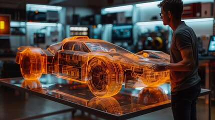 A Holographic Car Model Displayed in a Tech Lab