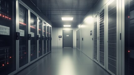 Server room with redundant power supplies and backup systems