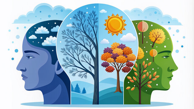 Psychology concept vector illustration. Mental health, depression, seasonal affected, sleep disorder. Psychiatry, philosophy..