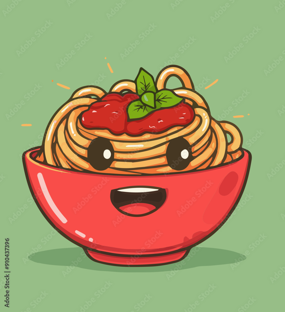 Canvas Prints Cute Cartoon Spaghetti with Tomato Sauce Character