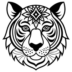 Adult coloring book. a Tiger head. Line art design for antistress colouring pages in zentangle style. Vector illustration.