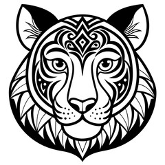 Adult coloring book. a Tiger head. Line art design for antistress colouring pages in zentangle style. Vector illustration.
