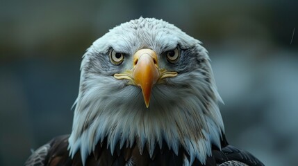 Fototapeta premium A close up of an eagle's face with a blue bubble in the eye. The eagle has a fierce look on its face