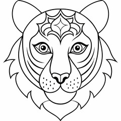 Adult coloring book. a Tiger head. Line art design for antistress colouring pages in zentangle style. Vector illustration.