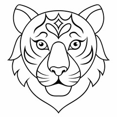 Adult coloring book. a Tiger head. Line art design for antistress colouring pages in zentangle style. Vector illustration.