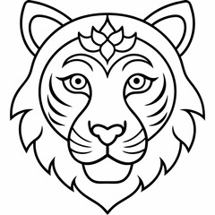 Adult coloring book. a Tiger head. Line art design for antistress colouring pages in zentangle style. Vector illustration.